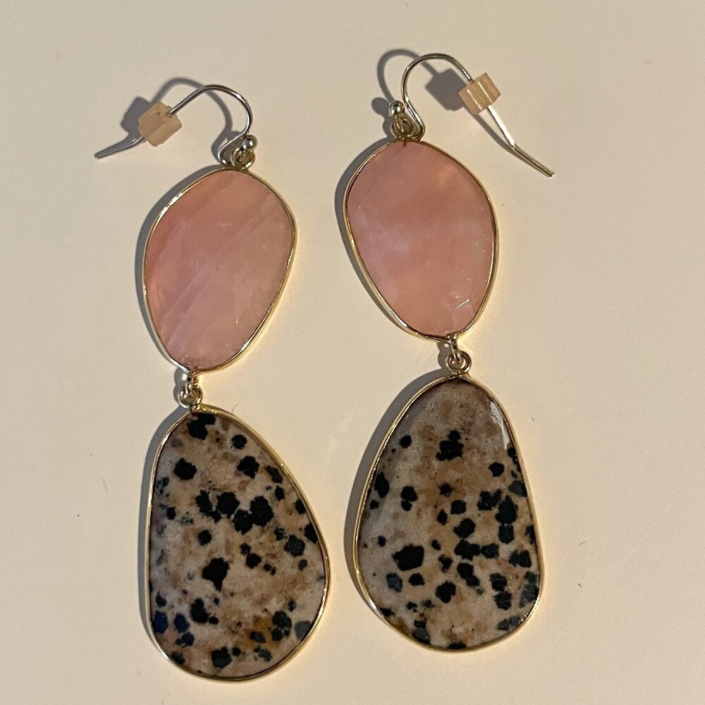 Anthropologie Dangling Earrings.  2.25" drop.  Pink and Animal Print